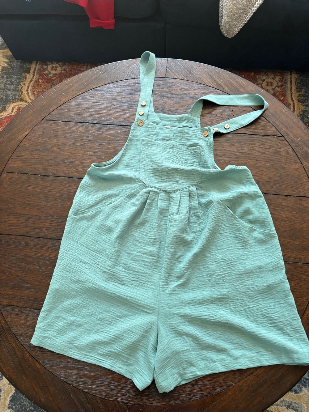 Sage Green Textured Romper Overalls
